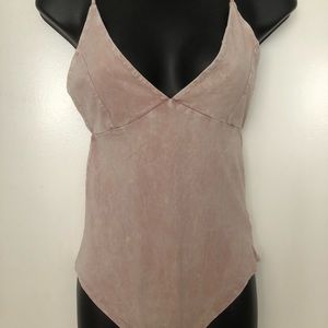 Blue blush pink distressed looking bodysuit